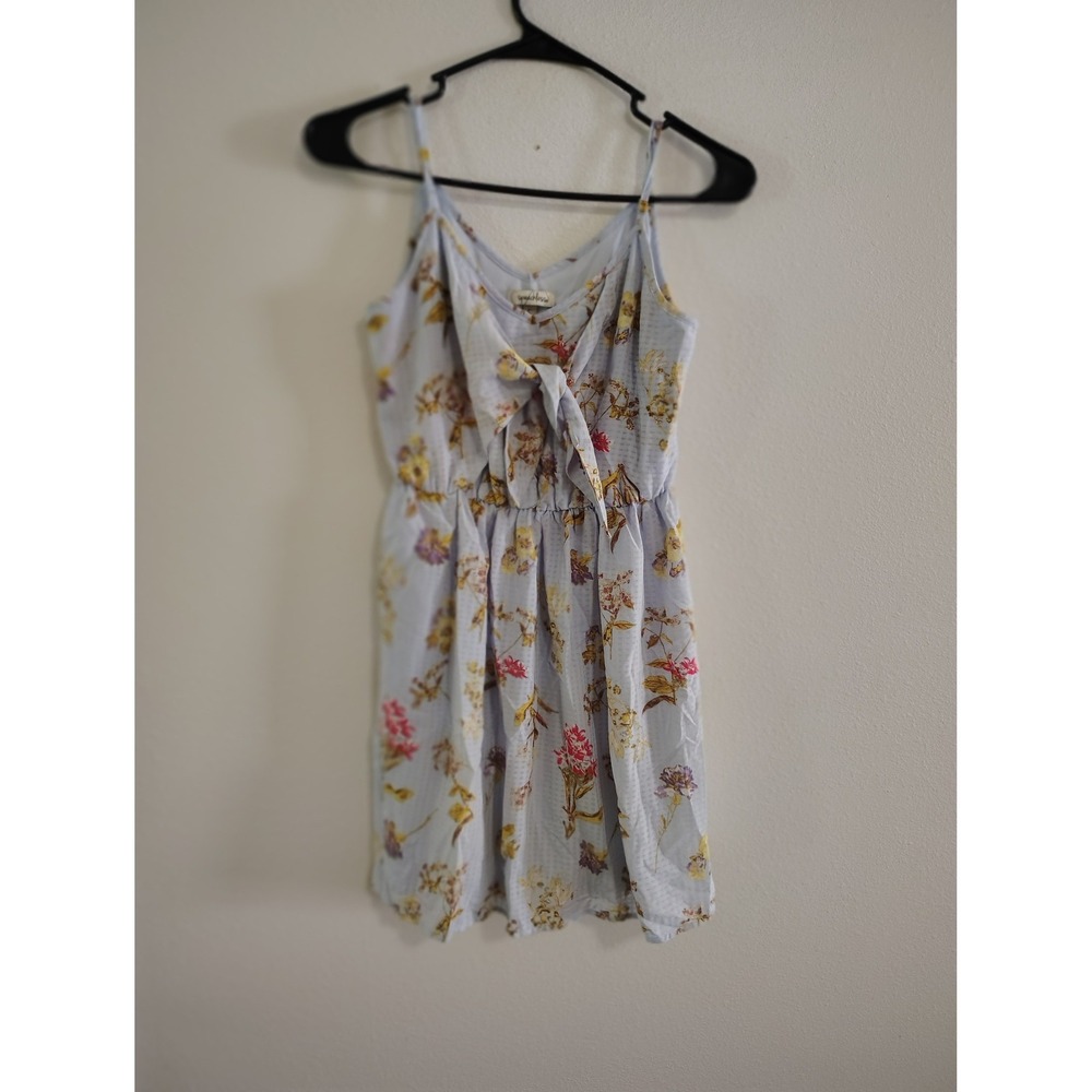 Speechless Womens Light Blue Floral Tie Front Seersucker Sun Dress Small